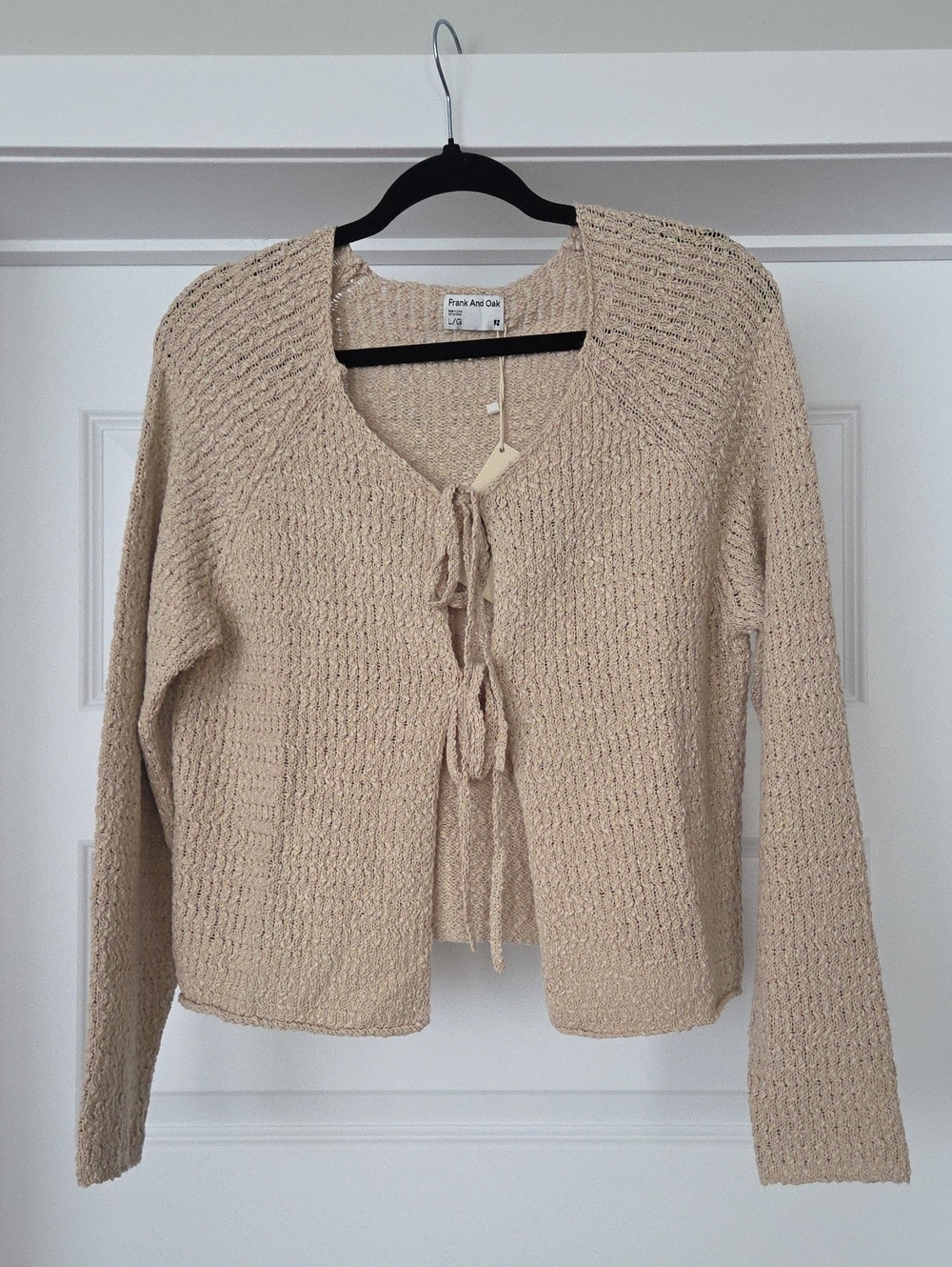 NWT Frank & Oak The Crochet Cardigan Knit in Light Beige, Size L